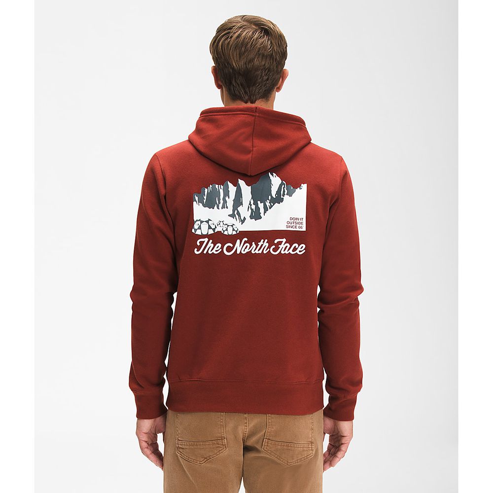 The North Face Hoodie Mens Australia - The North Face Mountain Scene Pullover Red Mountain (OQZ-5438